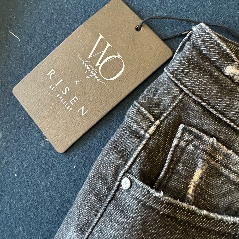 RISEN distressed black denim shorts w/ a little stretch! FLATTERING & versatile - Picture 10 of 10